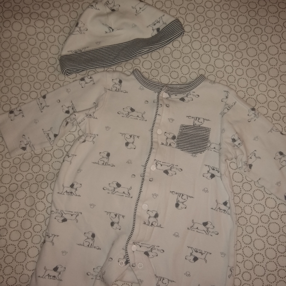 Little Me 9m Puppy Footed Onesie w/ cap